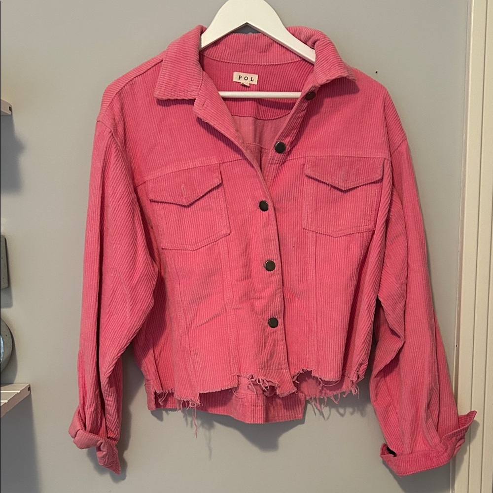 POL Pink Corduroy Button Front Shacket Jacket Size Small